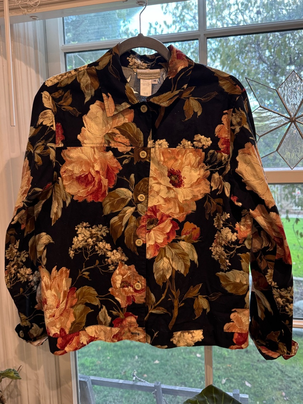 Floral Button-Front Jacket in Black and Multi